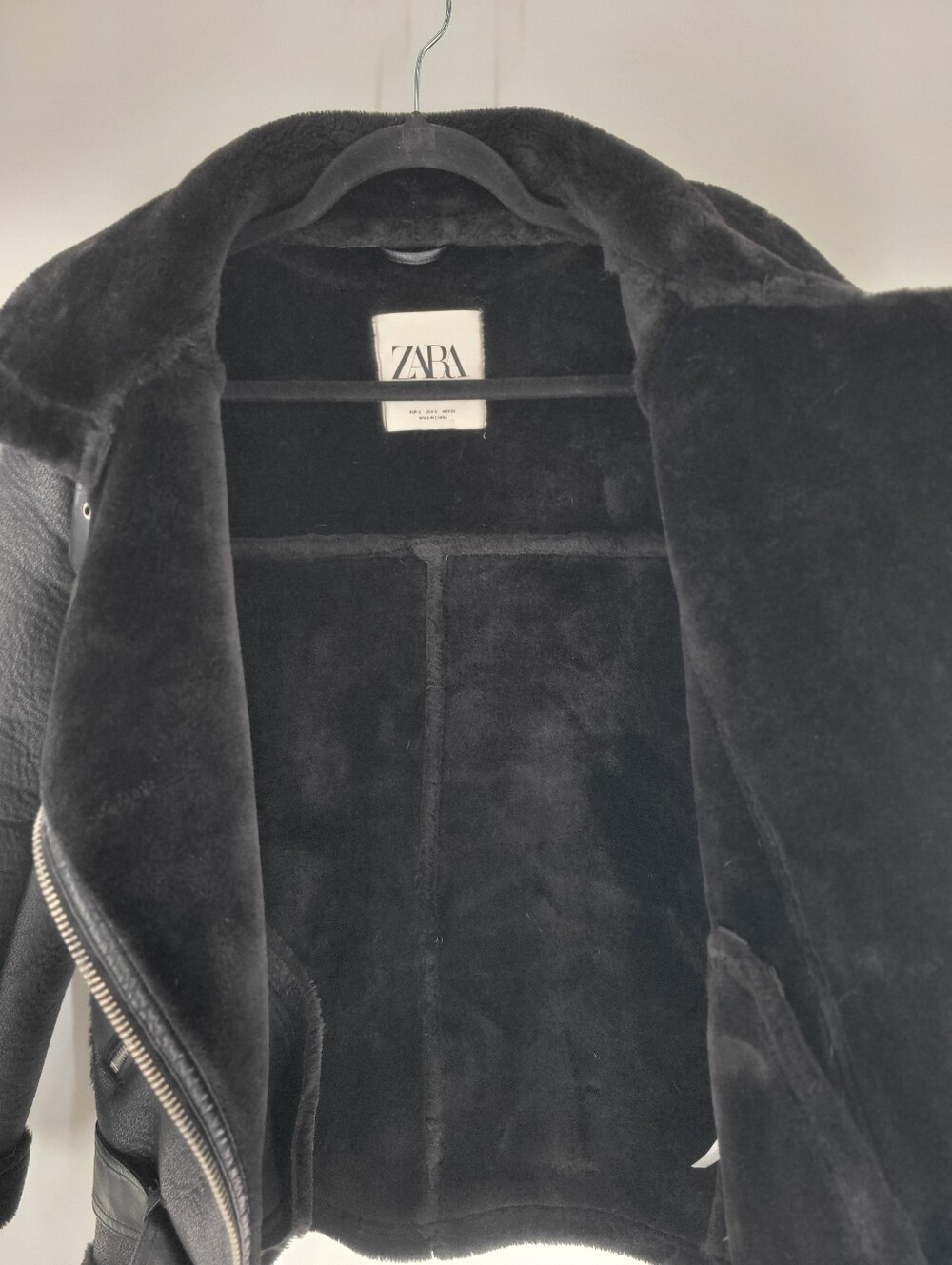 Zara Black Faux Shearling Moto Puffer Jacket Size S - Picture 5 of 8